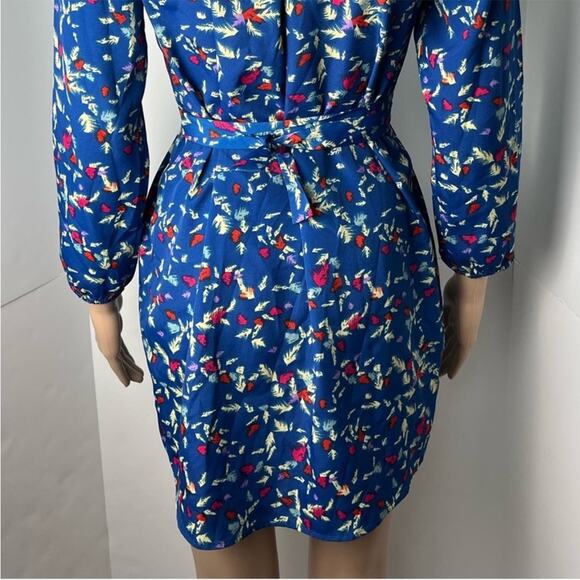 Aqua Long Sleeve Collared Multicolored Floral Print Short Shirt Dress - Picture 9 of 10